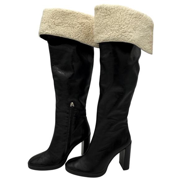 Zara Black Leather Knee High Boots with Shearling NWOT Size 40 / 9 - Picture 7 of 10